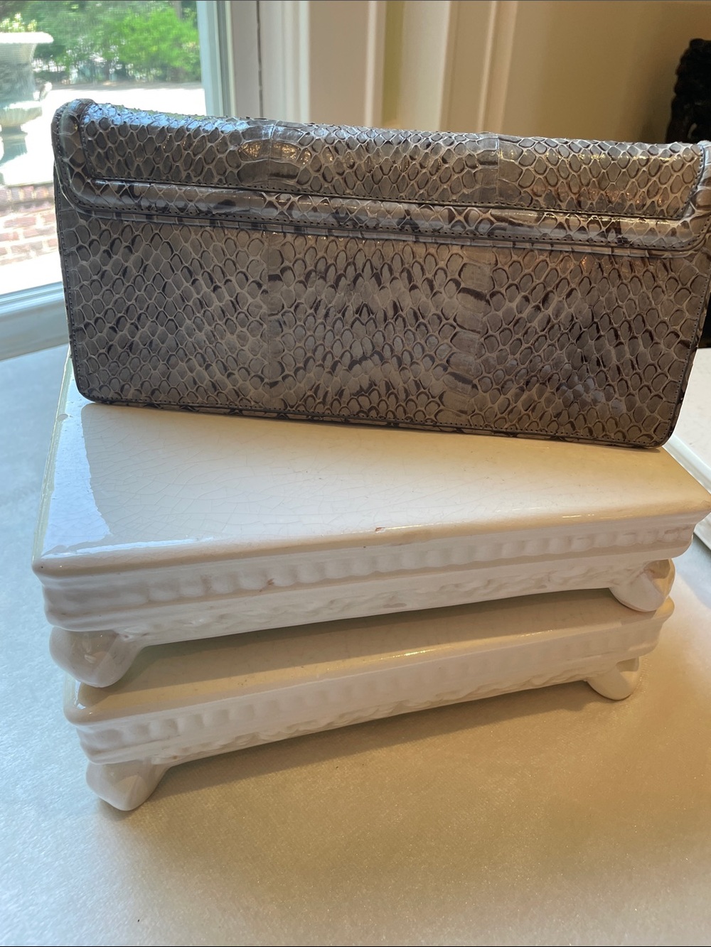 Judith Leiber python Grey clutch Decorated silver tone chain in the front - Picture 5 of 16
